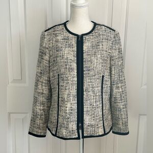 NWOT ANNE KLEIN Women Tweed Blazer, Cream, Black, Blue, Size 12